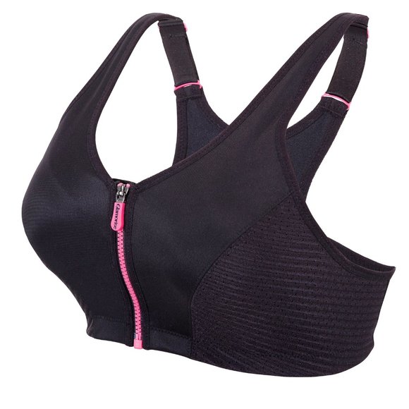 Glamorise SPORT Bra 44B (HIGH-IMPACT) Wicks! (RACERBACK) T-Back Zip-Up Black NEW - Picture 3 of 16